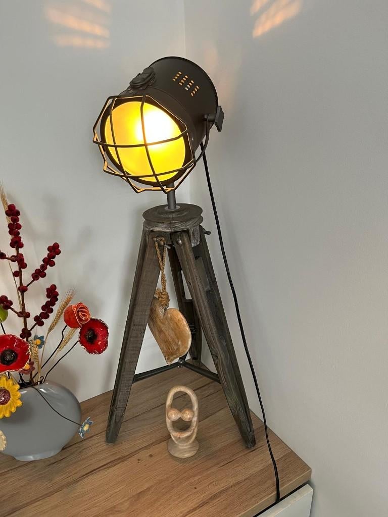 Industriële lamp, driepoot, Huis en Inrichting, Ophalen, Zo goed als nieuw, Glas, 150 tot 200 cm