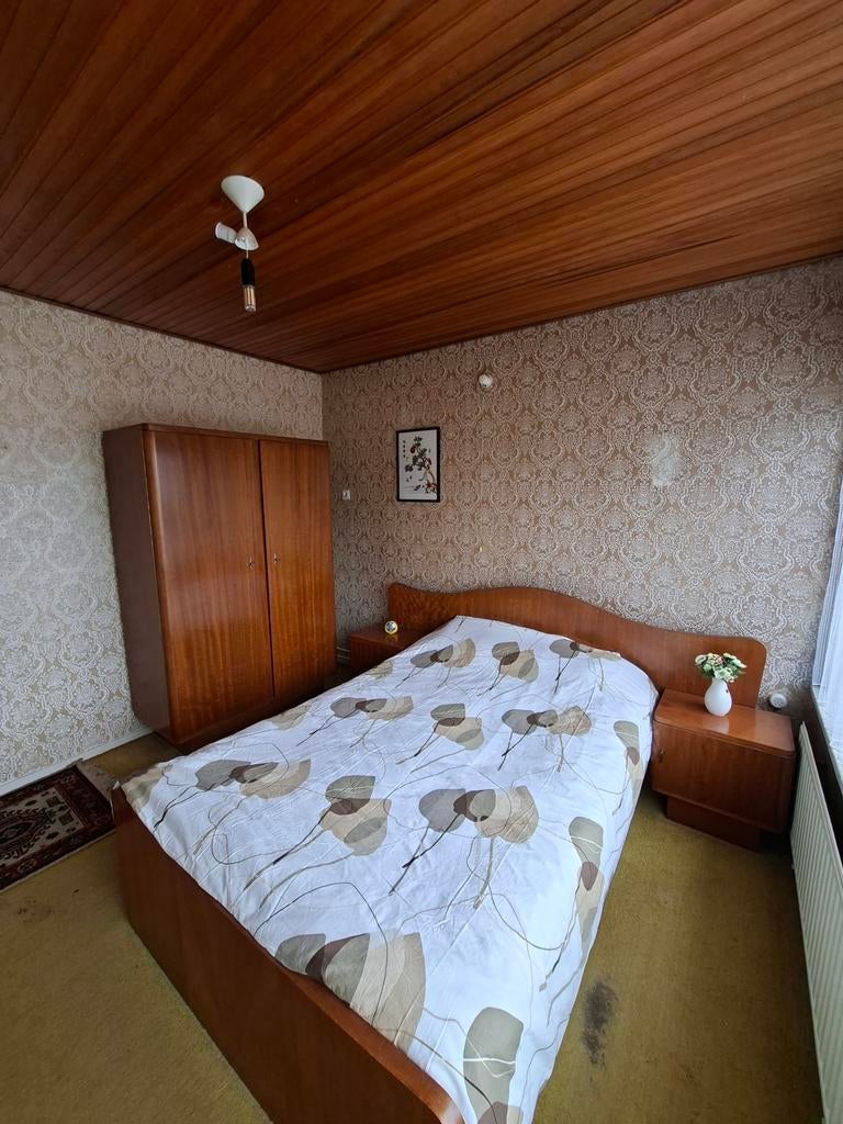 Vintage retro 2 persoonsvslaapkamer bed, kast, nachtkastjes, Ophalen, Zo goed als nieuw, Tweepersoons