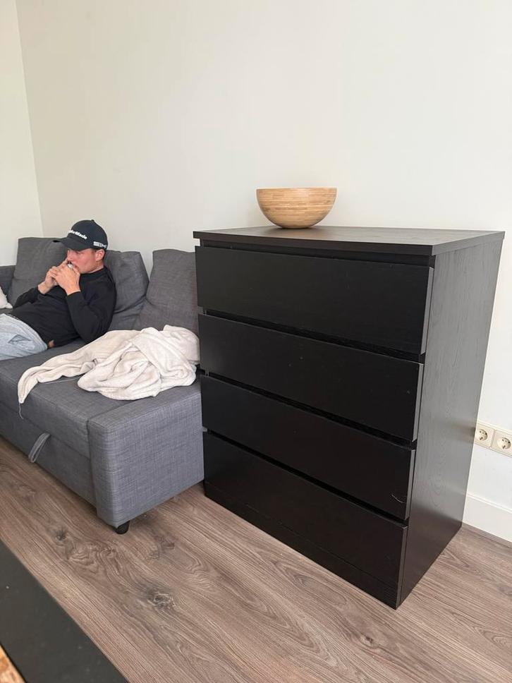 IKEA ladekast met 4 lades -Zwart, Huis en Inrichting, Kasten | Ladekasten, Gebruikt, 100 tot 150 cm, 50 tot 100 cm, 25 tot 50 cm