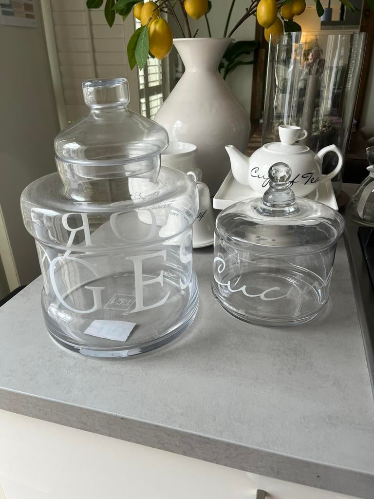 2x glazen potten Riviera maison, Ophalen, Zo goed als nieuw