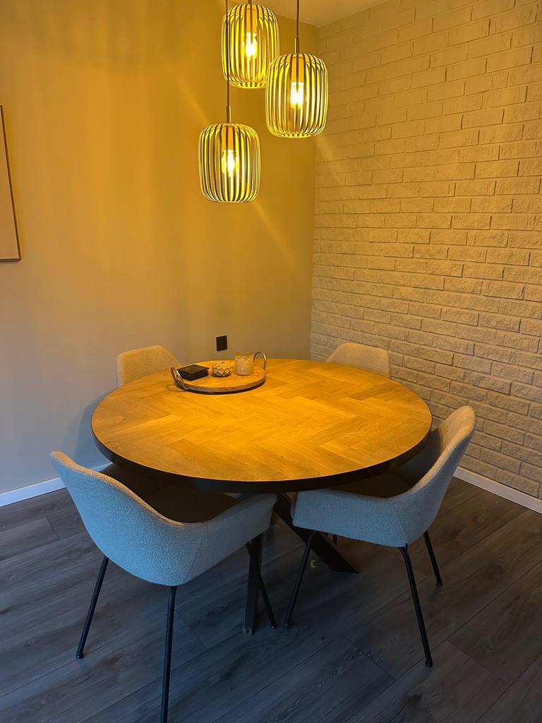 Loods 5 Eettafel; Ronde tafel (130cm diameter), Huis en Inrichting, Tafels | Eettafels, Ophalen, Gebruikt, 100 tot 150 cm, Rond