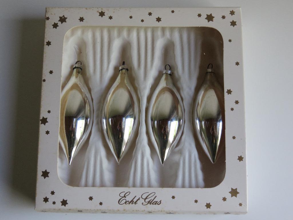 4 Vintage zilveren glazen kerstpegels, Diversen, Kerst, Ophalen of Verzenden, Gebruikt