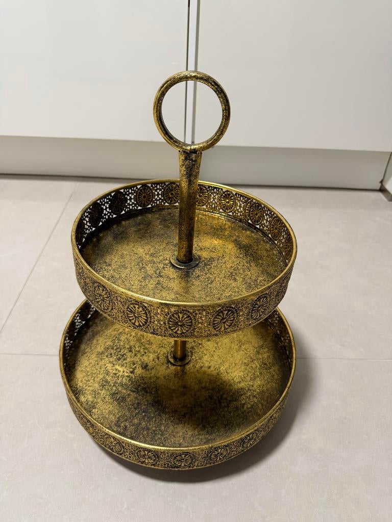 Gouden Etagere - 2 Laags Serveerschaal, Ophalen of Verzenden, Nieuw