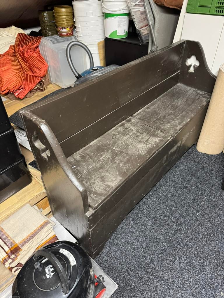 Houten antieke bank met opberg ruimte, Ophalen