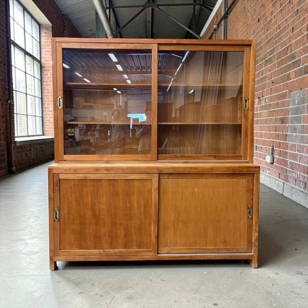 Vintage houten vitrinekast / buffetkast / kast, Ophalen, Gebruikt, 50 tot 70 cm, 105 cm of meer