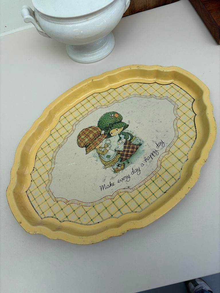 Vintage Dienblad met Schattige Illustratie, Ophalen of Verzenden