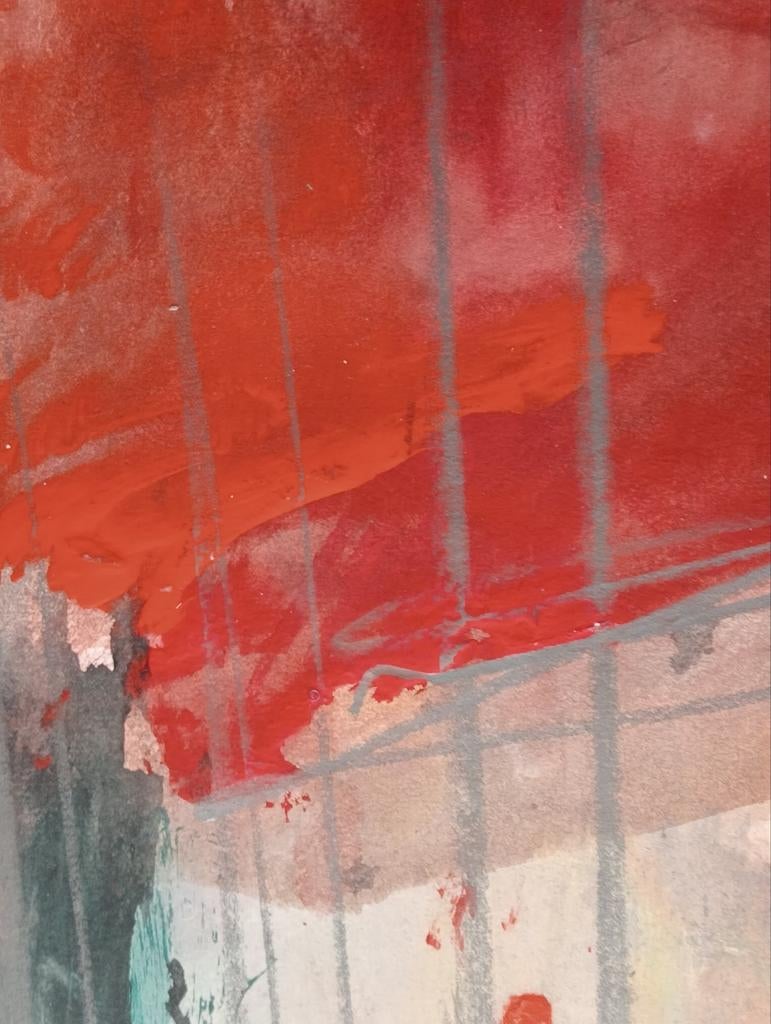 Gemengde techniek op papier abstracte compositie 20e eeuw, Ophalen of Verzenden