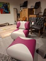 Retro fauteuil met hocker in leder nu eenmalig €349,-, Ophalen, Nieuw, 50 tot 75 cm, Leer