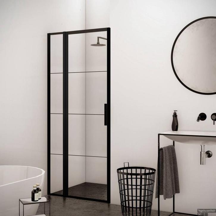 Zwarte Douchedeur 90x200 – Mat Zwart – Nieuw – Luxe Design, Huis en Inrichting, Badkamer | Complete badkamers, Zo goed als nieuw