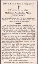 Hendrikx Mathilda 1923 Ittervoort 1949 Weert, Ophalen of Verzenden, Bidprentje