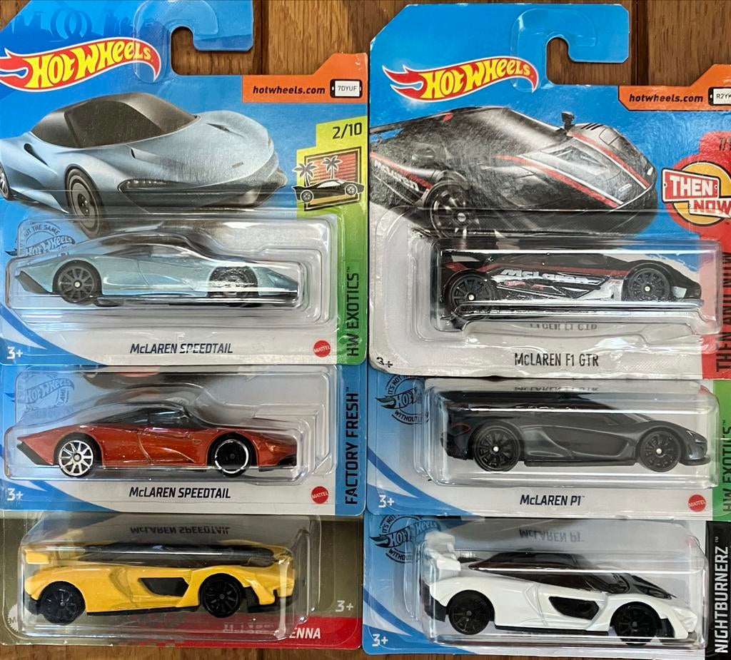 Hot Wheels McLaren Set: F1 GTR, Senna, Speedtail, P1, Hobby en Vrije tijd, Modelauto's | Overige schalen, Ophalen of Verzenden
