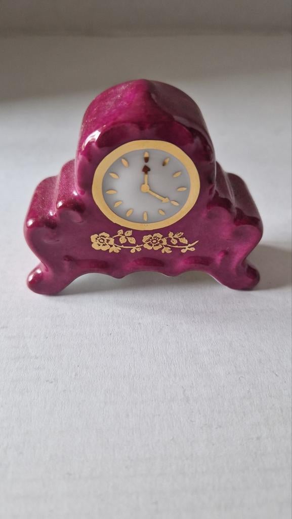 Limoges miniatuur klokje bordeaux goud – porselein Frankrijk, Ophalen of Verzenden