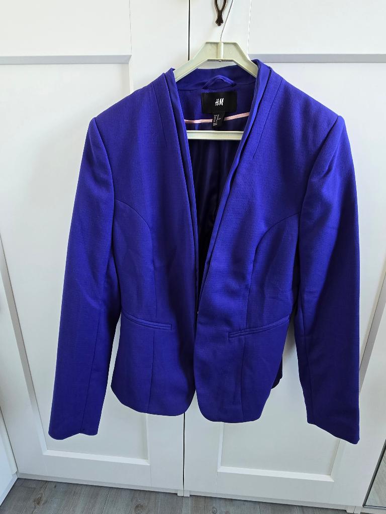 Moderne korte colbert, kobalt blauw, maat 40, H&M, Blauw, Nieuw, Jasje