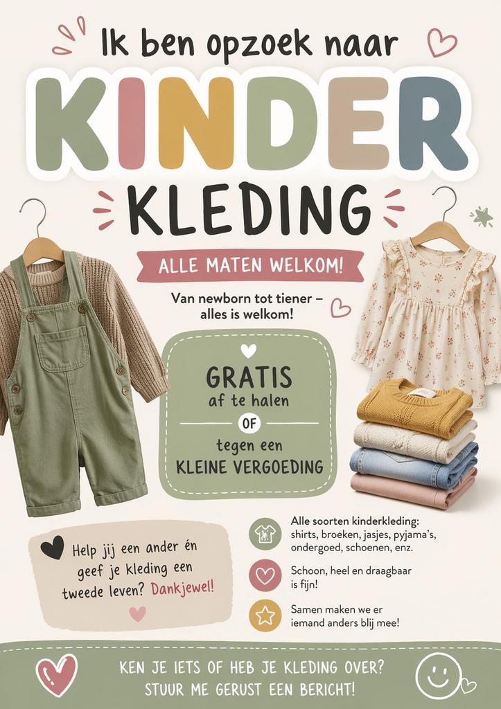 Gezocht: Kinderkleding in alle maten, Ophalen of Verzenden, Gebruikt