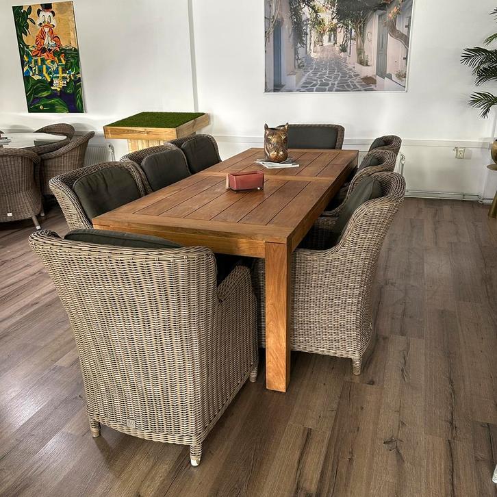 Houten Tuinset 240 x 100cm – 4 Seasons Outdoor (4SO) stoelen, Tuin en Terras, Tuinsets en Loungesets, Zo goed als nieuw, Hout