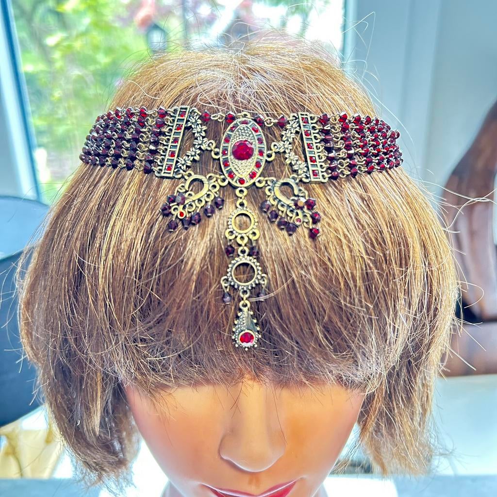 Bijzonder mooi hoofd/haar accessoire ketting, rood, 40-47 cm, Sieraden, Tassen en Uiterlijk, Kettingen, Nieuw, Ophalen of Verzenden