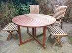 hardhouten, teakhouten tuinstoelen, tafel en voetenbankjes, Tuin en Terras, Tuinsets en Loungesets, Ophalen, Gebruikt, Teakhout