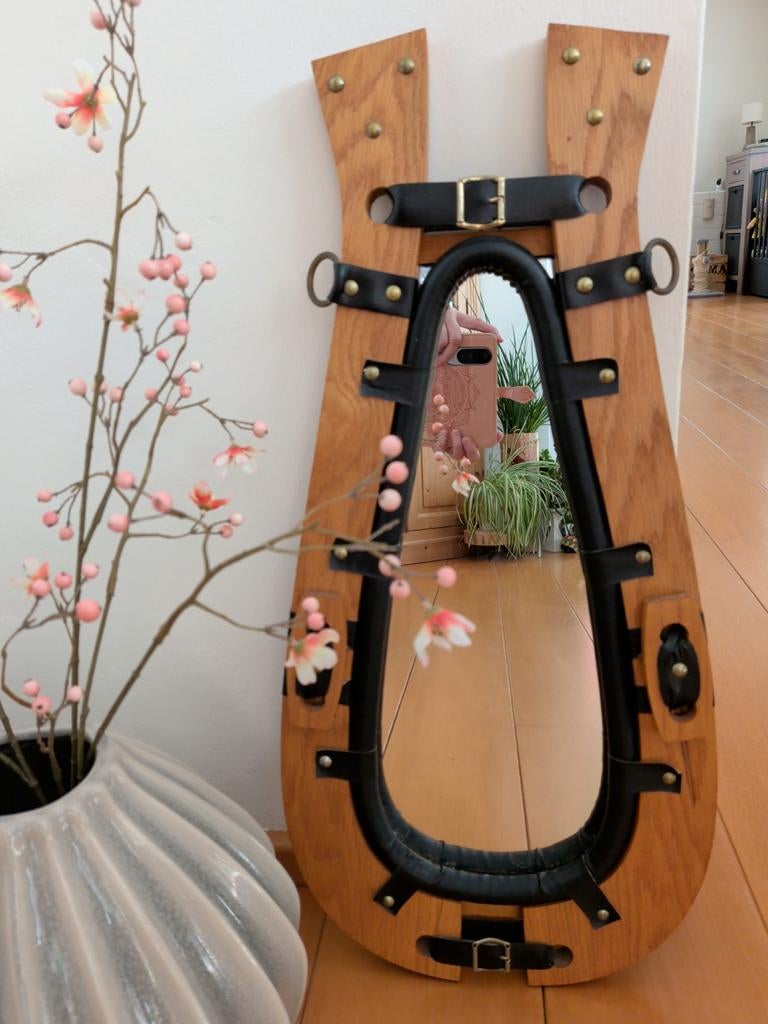 Unieke Spiegel in Paarden Haam - 68x32 cm, Ophalen, Overige vormen, Minder dan 50 cm, Minder dan 100 cm