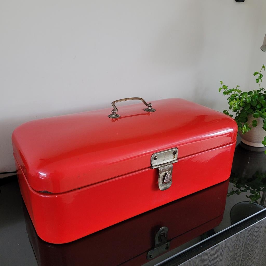 Vintage Rode Broodtrommel - Emaille Brooddoos, Ophalen of Verzenden