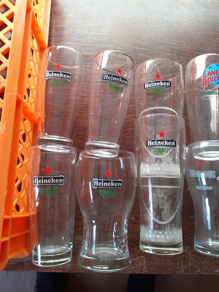 Set van 11 Heineken bierglazen, Ophalen of Verzenden, Gebruikt
