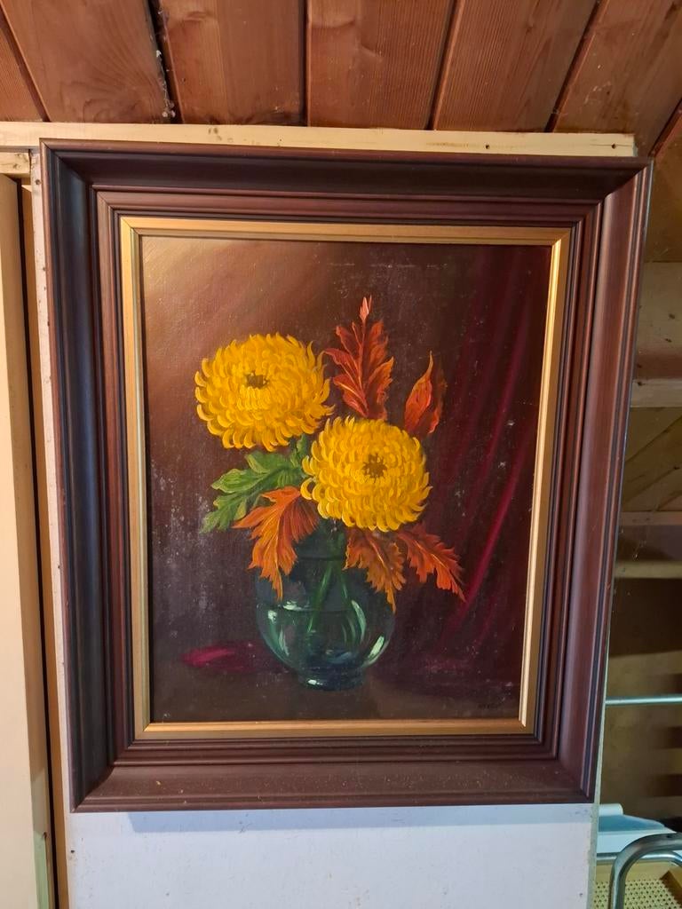 Schilderij met gele bloemen in vaas, Antiek en Kunst, Kunst | Schilderijen | Klassiek, Ophalen