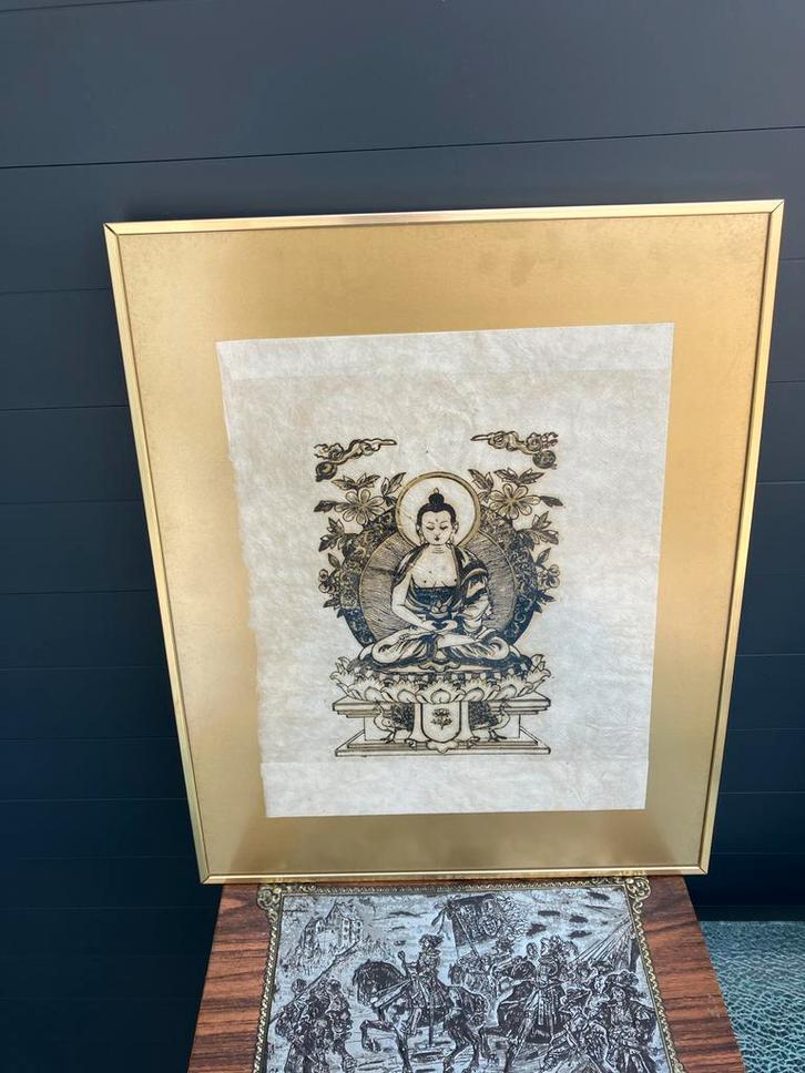 Ingelijste Boeddha print op rijstpapier, Antiek en Kunst, Kunst | Niet-Westerse kunst, Ophalen