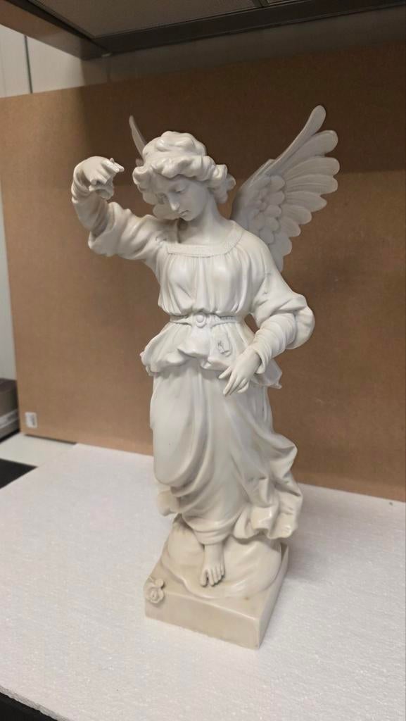 Grote Antieke Bisquit Engel Beeldje, Ophalen of Verzenden, Gebruikt, Religie