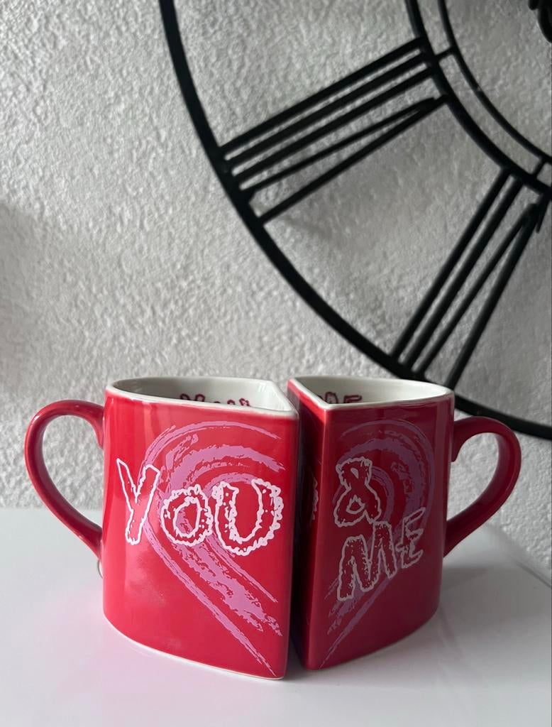 Rode You & Me mokken set - hartvormig - Crazy Mugs, Ophalen of Verzenden, Nieuw