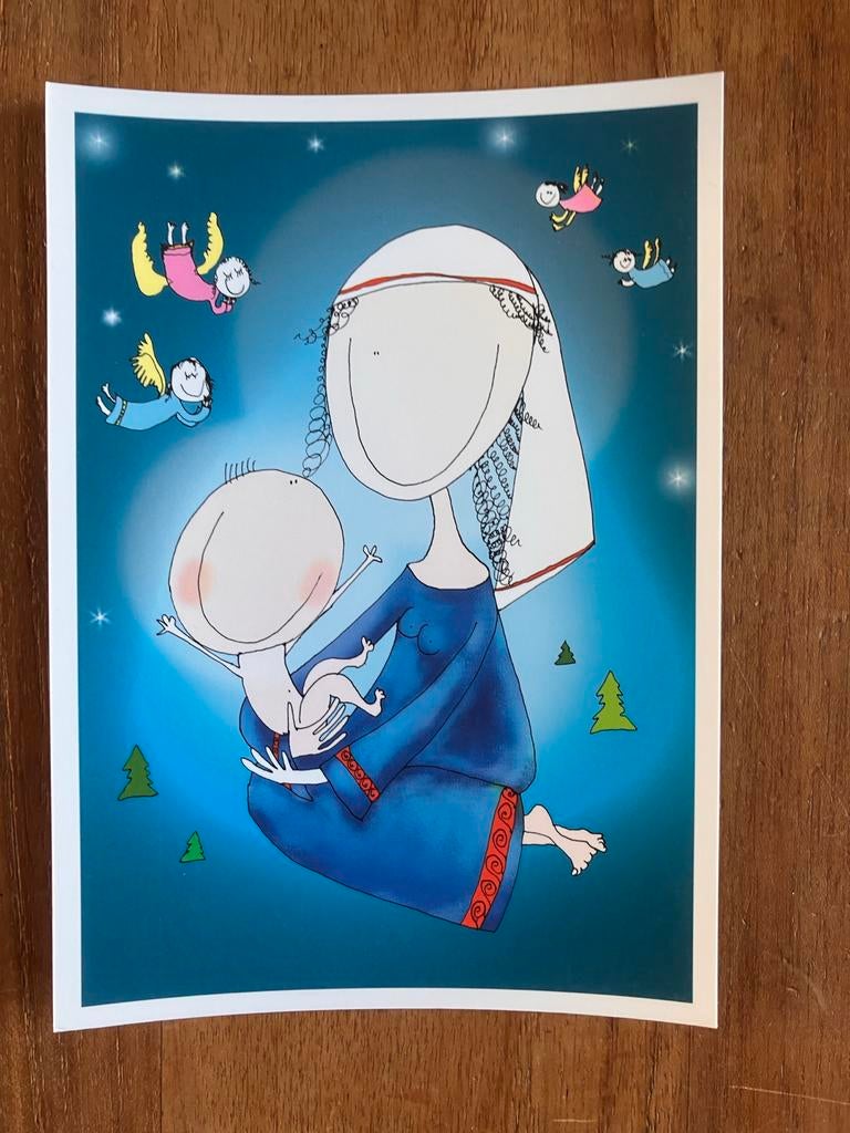 Illustris Kerstkaart: Maria met Kind en Engelen, Verzamelen, Ansichtkaarten | Themakaarten, Ophalen of Verzenden, 1980 tot heden