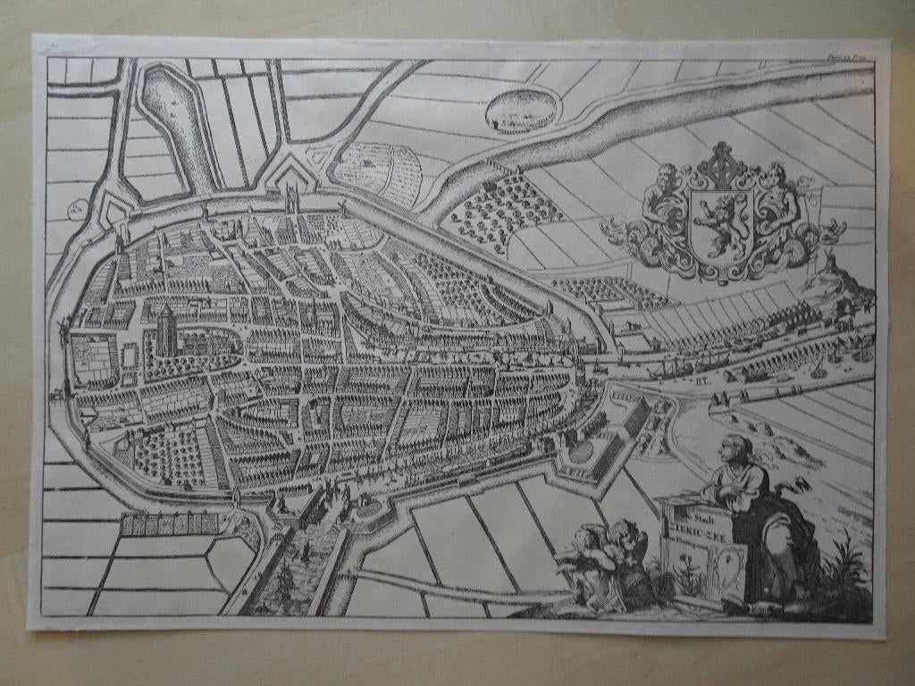 gravure plattegrond Zierikzee, Zeeland, Jan Luyken 19e eeuw, Gebruikt, Verzenden, Voor 1940, Prent