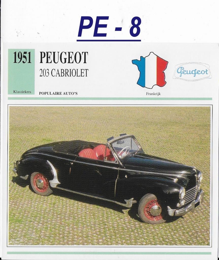 Pe8 autokaart peugeot 203 cabriolet ( 1951 ), Ophalen of Verzenden, Zo goed als nieuw, Auto's