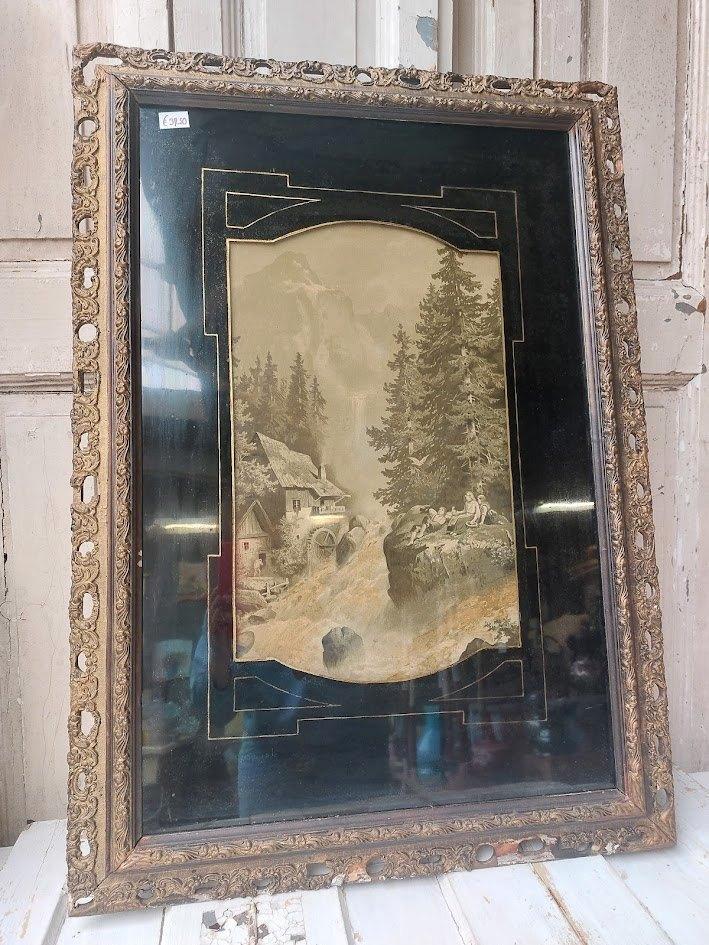 Antieke ingelijst kunstwerk, Antiek en Kunst, Kunst | Schilderijen | Klassiek, Ophalen of Verzenden