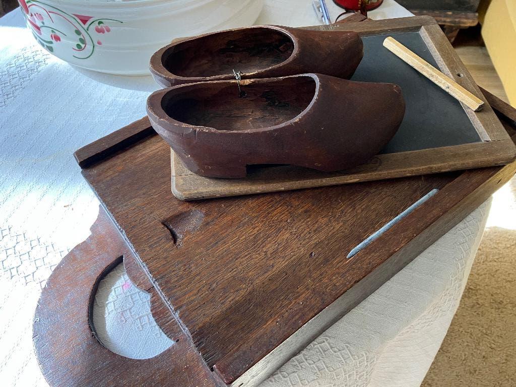 Antieke school tas hout, Antiek en Kunst, Curiosa en Brocante, Ophalen of Verzenden