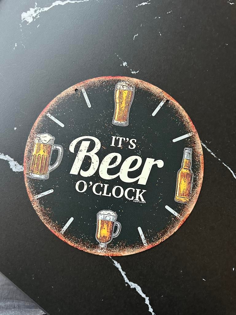 Vintage bord it’s beer o clock 20x20, Ophalen of Verzenden, Zo goed als nieuw, Reclamebord