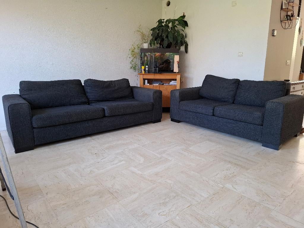 Banken 2 en 2 1/2 zit donker grijs, Ophalen, Gebruikt, Tweepersoons, 75 tot 100 cm