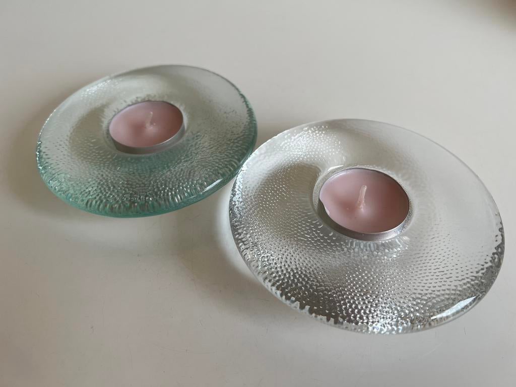 2 Iittala Fins Nappi Waxinelichthouder Glas Watergroen Salo, Ophalen of Verzenden, Zo goed als nieuw, Overige materialen, Minder dan 25 cm