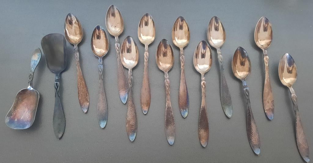 set lepeltjes verzilverd, jaren '30, Antiek en Kunst, Antiek | Goud en Zilver, Ophalen of Verzenden, Zilver