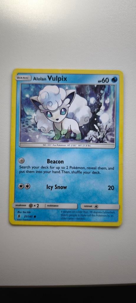 Pokémon kaart Alolan Vulpix 21/145 - Licht gebruikt, Ophalen of Verzenden, Gebruikt, Losse kaart