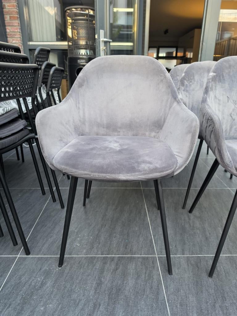 6 grijze eettafelstoelen, Huis en Inrichting, Stoelen, Ophalen, Gebruikt, Stof, Grijs