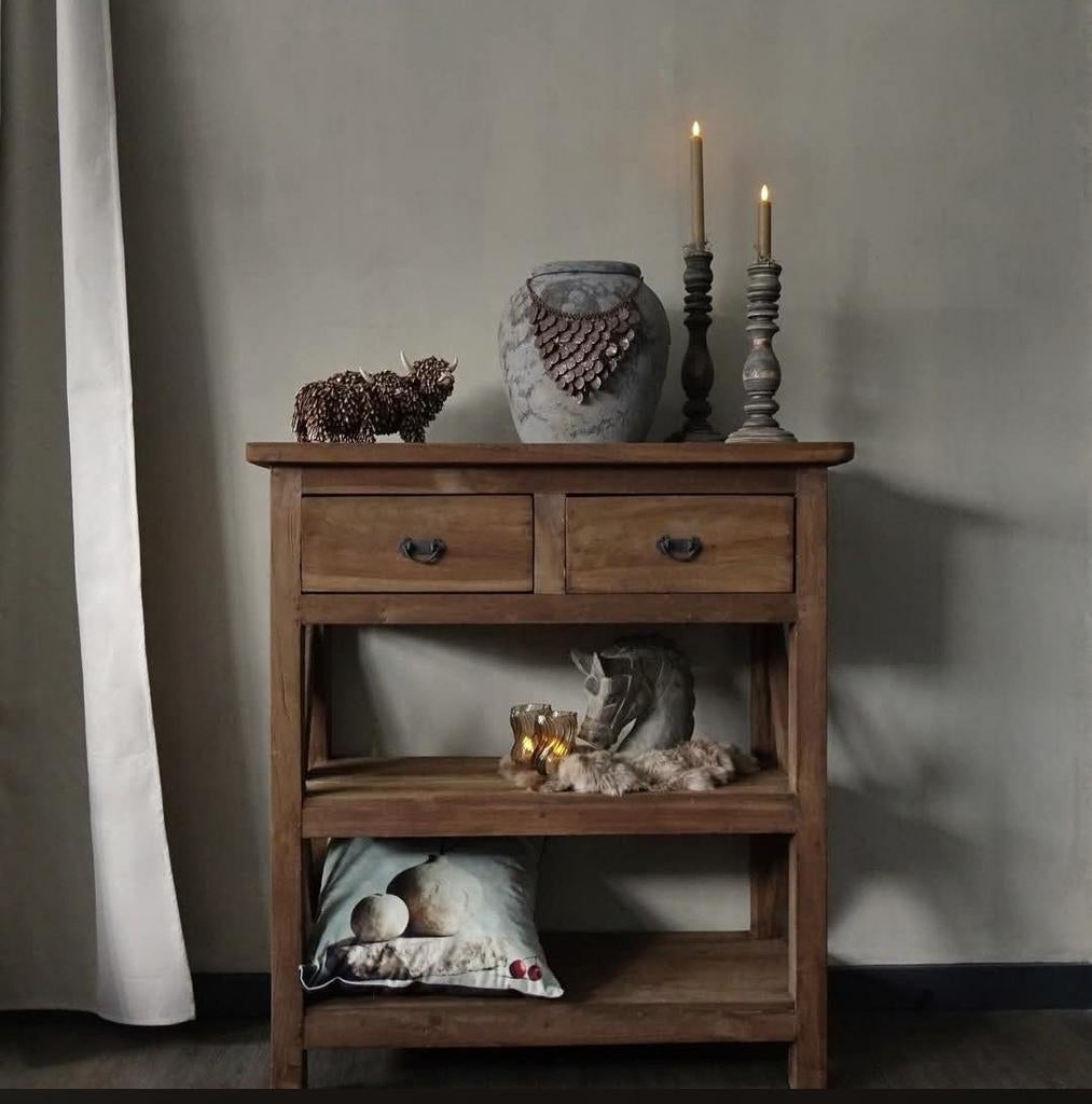 Rustiek houten sidetable / console tafel met lades, Ophalen of Verzenden, Gebruikt