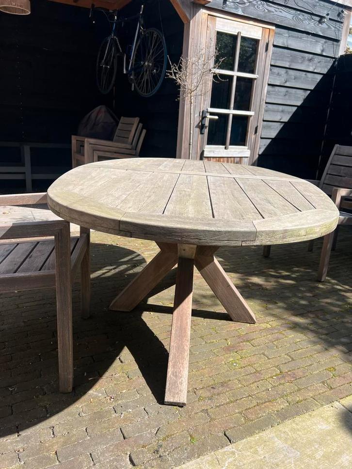 ROUGH Furniture Teakhouten Ovale Eettafel - 6 Zitplaatsen, Tuin en Terras, Tuintafels, Gebruikt, Ovaal, Teakhout, Ophalen