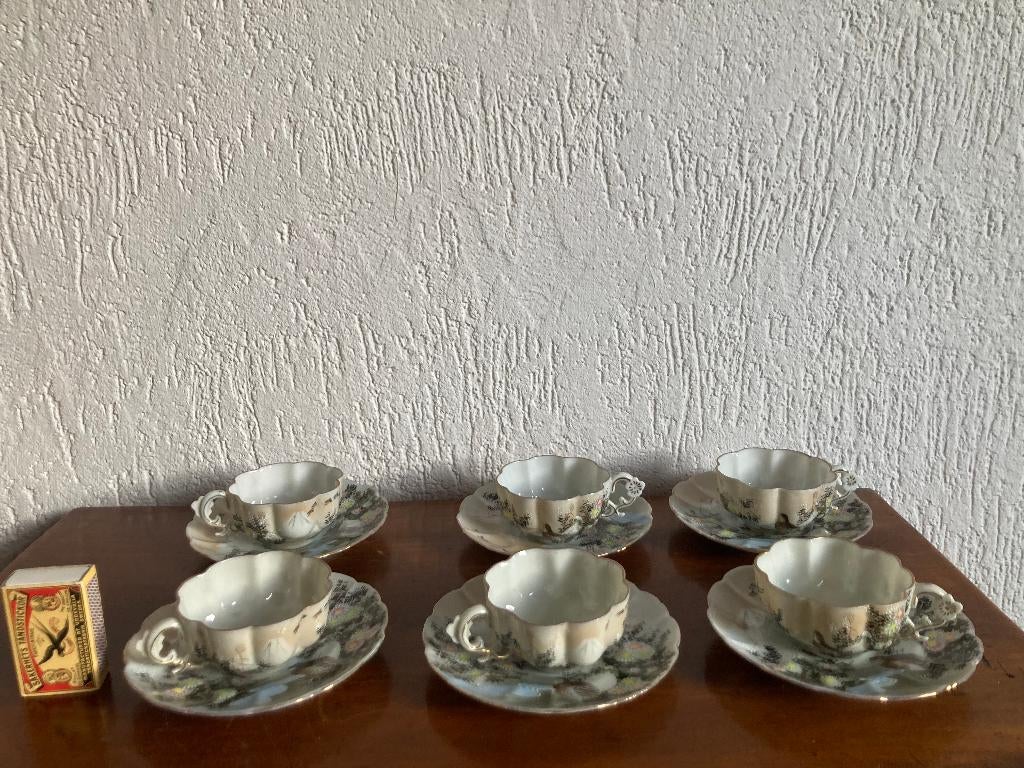 zes antiek Kutani eierschaalporselein kopjes & schoteltjes, Antiek en Kunst, Antiek | Porselein, Ophalen of Verzenden