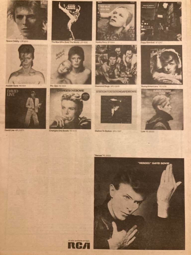 Paginagrote A3 advertentie DAVID BOWIE release, Cd's en Dvd's, Vinyl | Pop, Ophalen of Verzenden