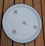 Groot rond emaille dienblad schaal bord met bloemen, Ophalen