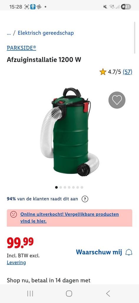 Parkside Afzuiginstallatie 1200 W, Ophalen, Zo goed als nieuw