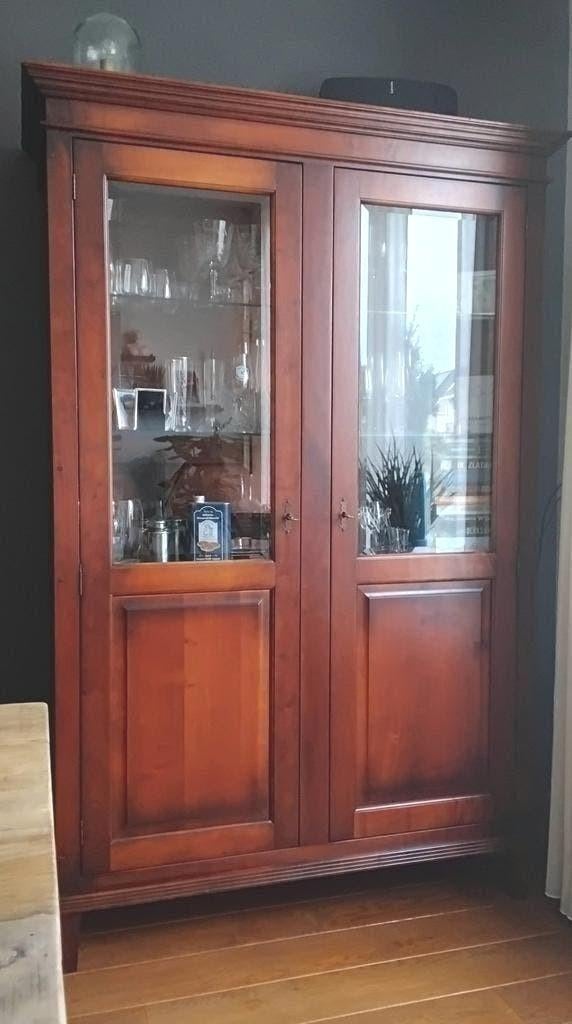 Kersenhouten vitrinekast, Huis en Inrichting, Ophalen, 100 tot 150 cm, Glas, 150 tot 200 cm