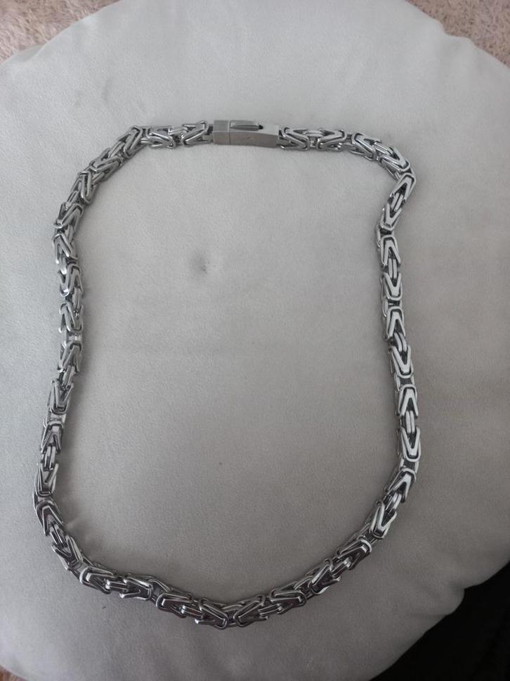 Zilverkleurige Koningsketting - Heren, Sieraden, Tassen en Uiterlijk, Kettingen, Zo goed als nieuw, Overige materialen, Zilver