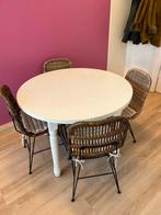 Vintage ronde tafel + 4 stoelen, Huis en Inrichting, Tafels | Eettafels, Ophalen, Gebruikt, Rond, Vier personen