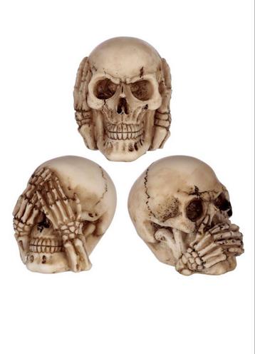 Set van 3 Horen Zien Zwijgen Schedels,hobby, halloween, man beschikbaar voor biedingen