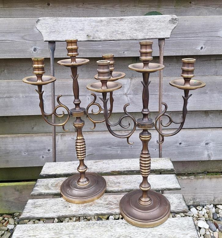 Prachtige vintage set messing kandelaars., Verzamelen, Retro, Huis en Inrichting, Ophalen of Verzenden